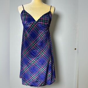 VICTORIA’S SECRET Velvet  V-Neck Slip Dress Lounge nightgown Blue Plaid Sz M